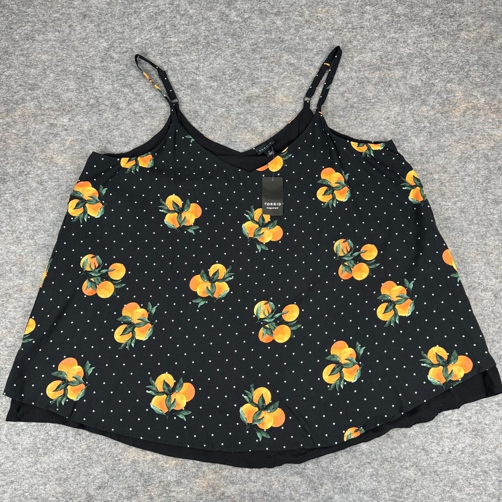 Torrid‎ Sophie Orange Dot Challis Double Layer Swing Cami Black Womens Plus 1